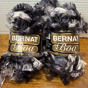 Bernat Boa Yarn Ostrich 2 Skeins Knitting Crochet Fuzzy Y2K Black‎ Gay Crafting
